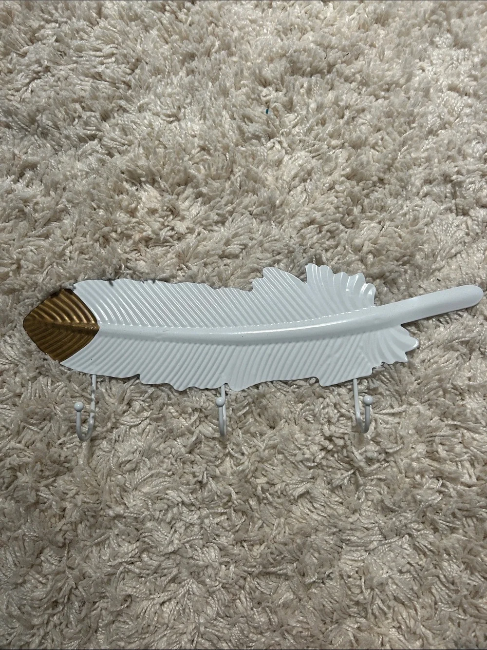 White and Gold Feather Wall Hook Rack - Decorative Home Wall Decor